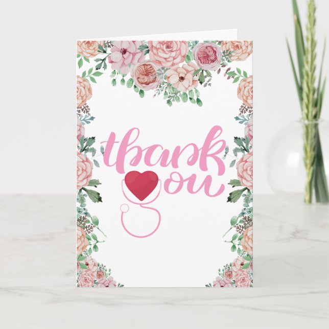 Watercolor Floral Stethoscope Nurse Thank You (Front)