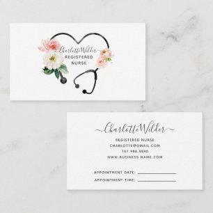 Watercolor Floral Stethoscope Registered Nurse App Business Card