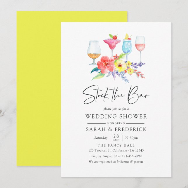 Watercolor Floral Stock the Bar Invitation (Front/Back)