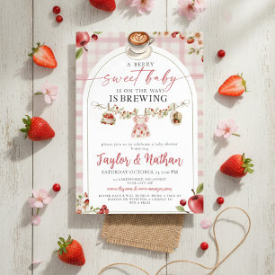 watercolor floral strawberry baby is brewing apple invitation