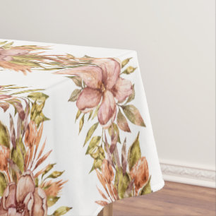  Watercolor Floral Stripe Pattern in Pink & Green Tablecloth