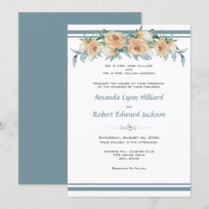  Watercolor Floral Summer Wedding Blue Green Invitation