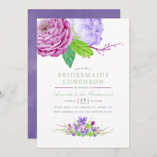 Watercolor Floral Summer Wedding Invitation (Front/Back)