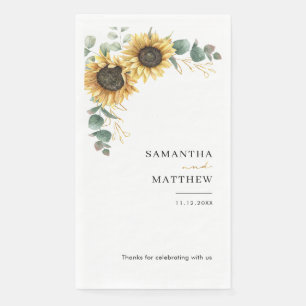 Watercolor Floral Sunflower Eucalyptus Wedding Napkin