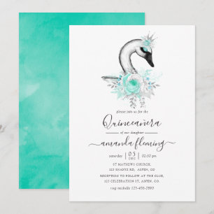 Watercolor Floral Swan Quinceañera Invitation