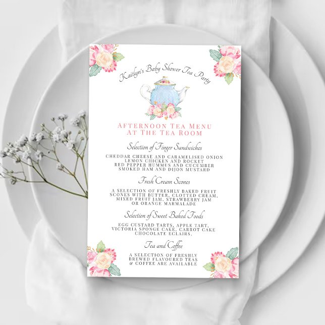 Watercolor Floral Tea Party | Baby Shower Menu (Creator Uploaded)
