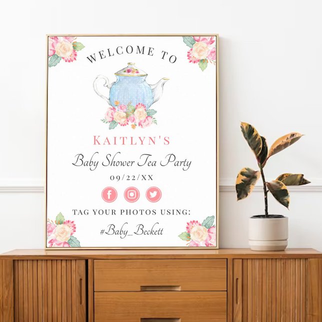 Watercolor Floral Tea Party | Baby Shower Welcome Poster (Creator Uploaded)
