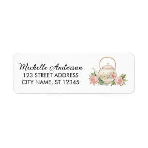 Watercolor Floral Tea Pot Return Address Label    