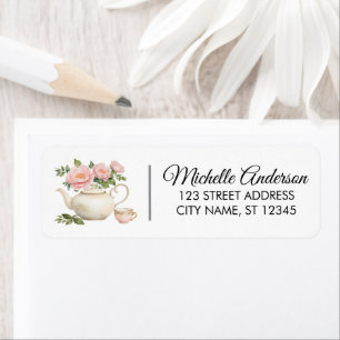 Watercolor Floral Tea Pot Return Address Label    
