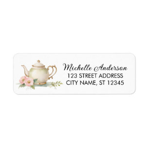 Watercolor Floral Tea Pot Return Address Label    