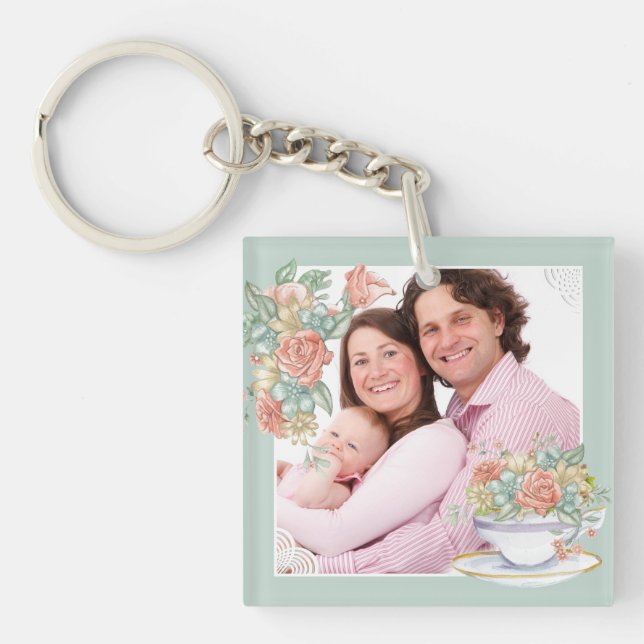 Watercolor Floral Teacup Custom Photo (Devant)
