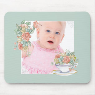 Watercolor Floral Teacup Custom Photo Mouse Pad