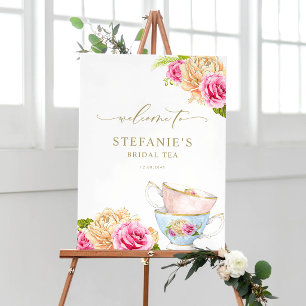 Watercolor Floral Teacups Botanical Bridal Shower Poster