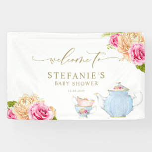 Watercolor Floral Teapot and Teacups Baby Shower Banner