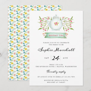 Watercolor Floral Teapot Bridal Shower Invitation