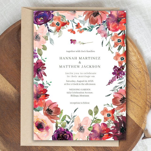 Watercolor Floral Terracotta Boho Wedding Invitation (Creator Uploaded)