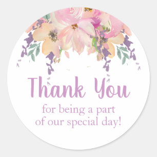 Watercolor Floral Thank You Birthday Wedding Favou Classic Round Sticker