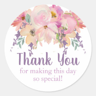 Watercolor Floral Thank You Favour Classic Round Sticker