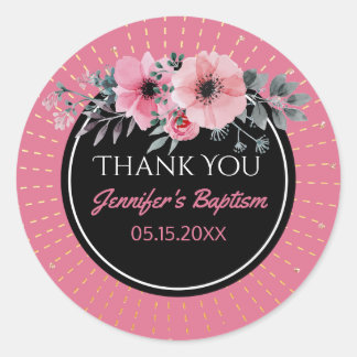 Watercolor Floral Thank You Favour | Girl Baptism Classic Round Sticker
