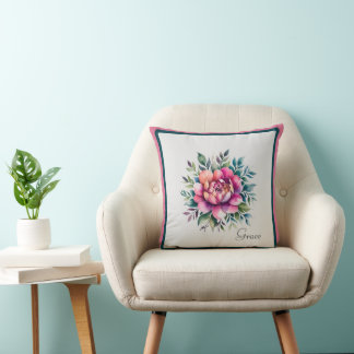 Watercolor Floral Throw Pillow