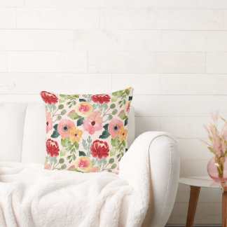 Watercolor Floral Throw Pillow – Double-Sided