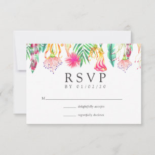 Watercolor Floral Tropical Summer Beach Wedding RSVP Card