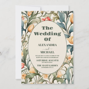 Watercolor Floral Tulips William Morris Wedding Invitation