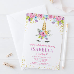 Watercolor Floral Unicorn Invitations d'anniversai