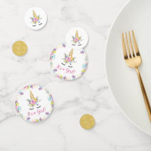 Watercolor Floral Unicorn It's a Girl Baby Shower Confetti