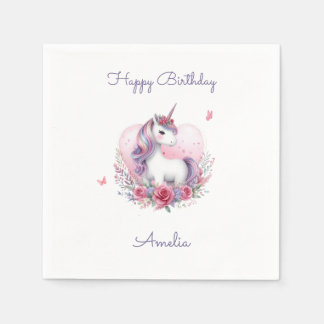 Watercolor Floral Unicorn Magical Birthday Party Napkin