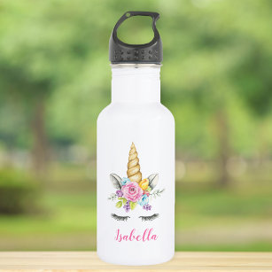 Watercolor Floral Unicorn Personalized Girl 532 Ml Water Bottle