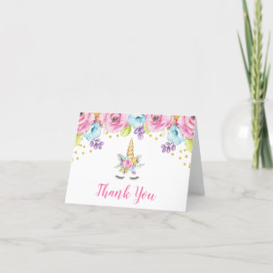 Watercolor Floral Unicorn Thank You Card