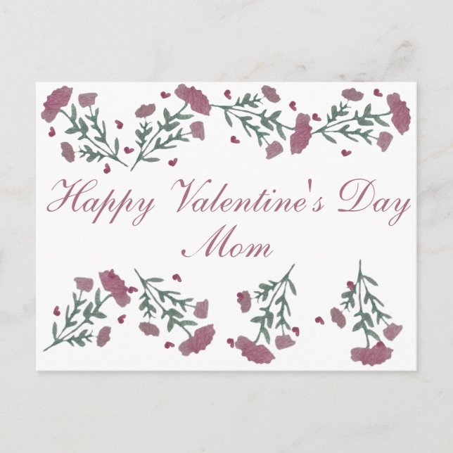 Watercolor Floral Valentines Day Heart Flower Mom Postcard (Front)