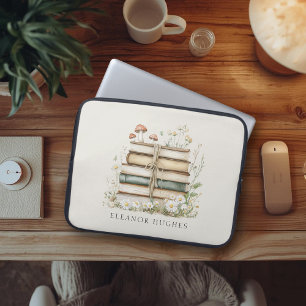 Watercolor Floral Vintage Books Personalized  Laptop Sleeve