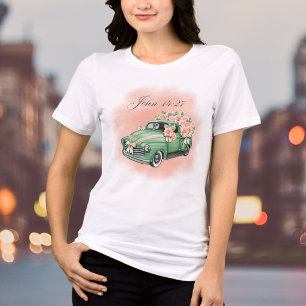 Watercolor Floral Vintage Green Truck Bible Verse Tri-Blend Shirt