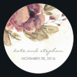 Watercolor Floral Vintage Wedding Classic Round Sticker<br><div class="desc">Watercolor vintage flowers wedding seals or stickers</div>