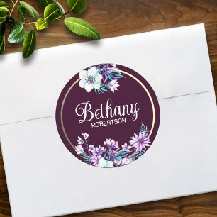 Watercolor Floral w/ Gold Foil Accent Personalized Classic Round Sticker