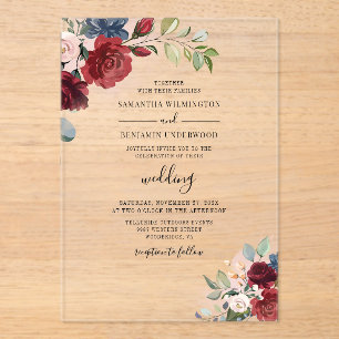 Watercolor Floral Wedding Acrylic Invitations