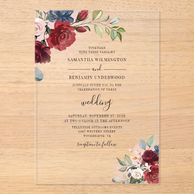 Watercolor Floral Wedding Acrylic Invitations (Front)