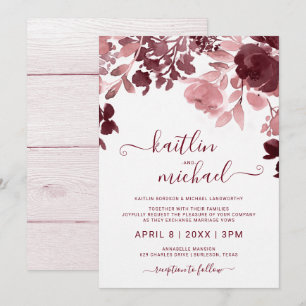 Watercolor Floral Wedding - Burgundy & Pink Invitation