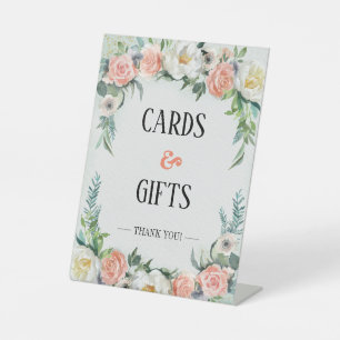 Watercolor Floral Wedding Cards and Gifts Pedestal Sign