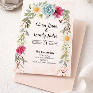 Watercolor Floral Wedding Ceremony Invitation