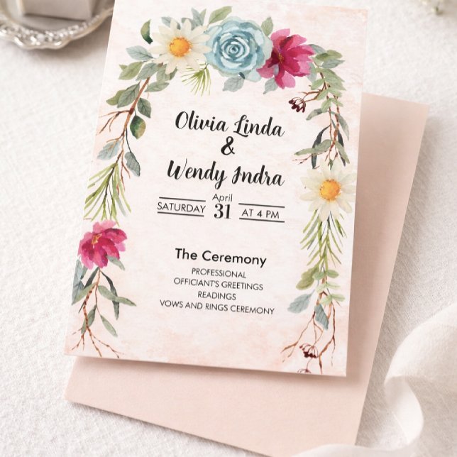 Watercolor Floral Wedding Ceremony Invitation (Creator Uploaded)