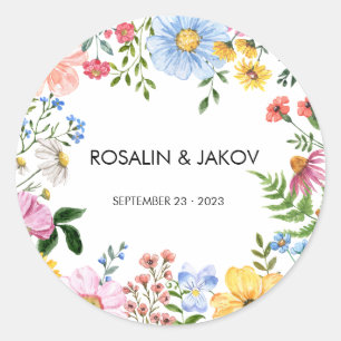 Watercolor Floral Wedding  Classic Round Sticker