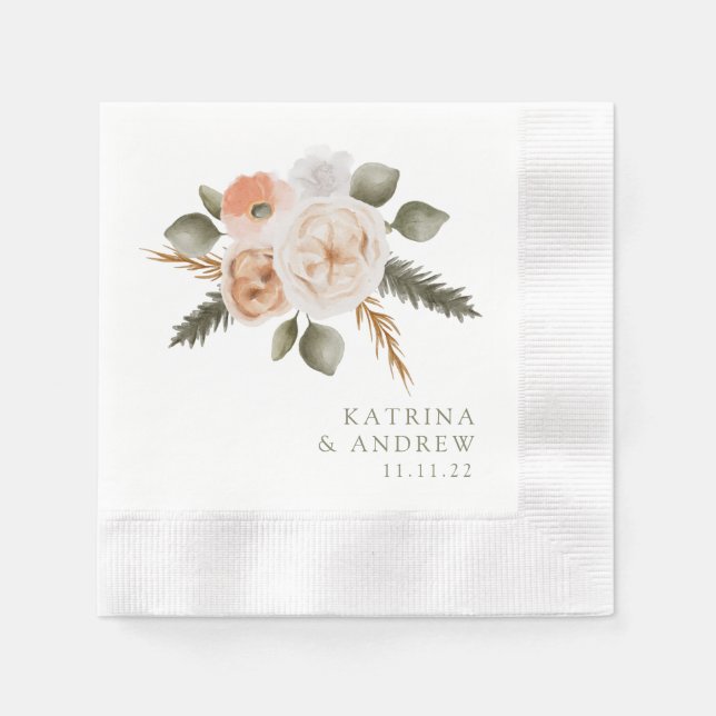 Watercolor Floral Wedding Cocktail Napkins (Front)