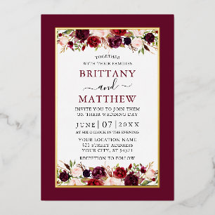 Watercolor Floral Wedding Elegant Burgundy Gold