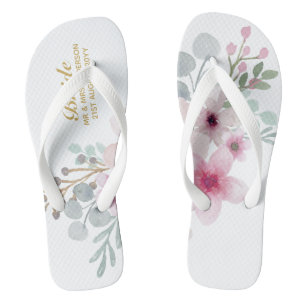 Watercolor Floral Wedding Flipflops BRIDE Boho