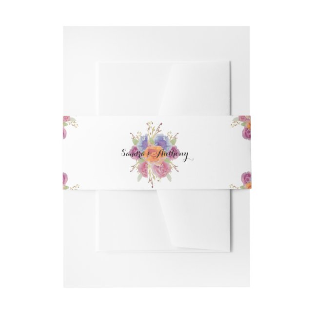 Watercolor Floral Wedding Invitation Belly Band (Front Example)