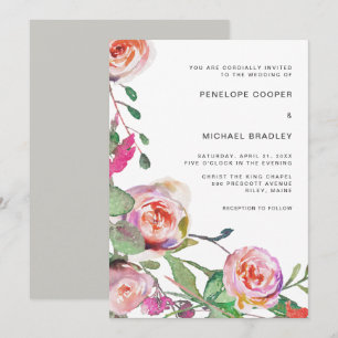 Watercolor Floral Wedding Invitation in Grey