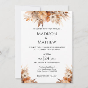 Watercolor Floral Wedding Invitation Orange Brown